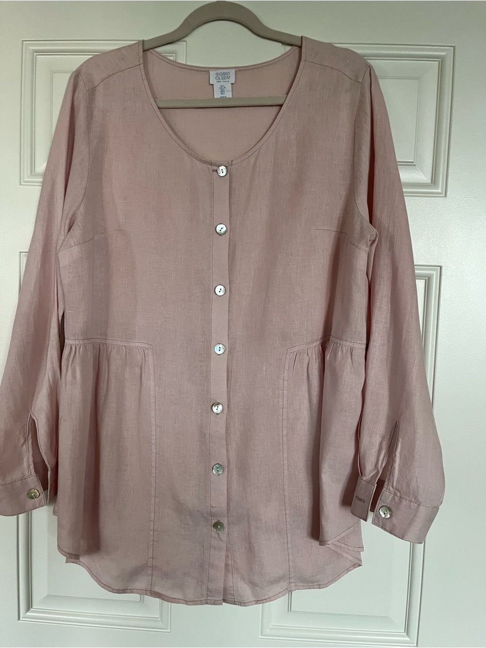 Sigrid Olsen Blush Pink Button-Front Linen Tunic oversized